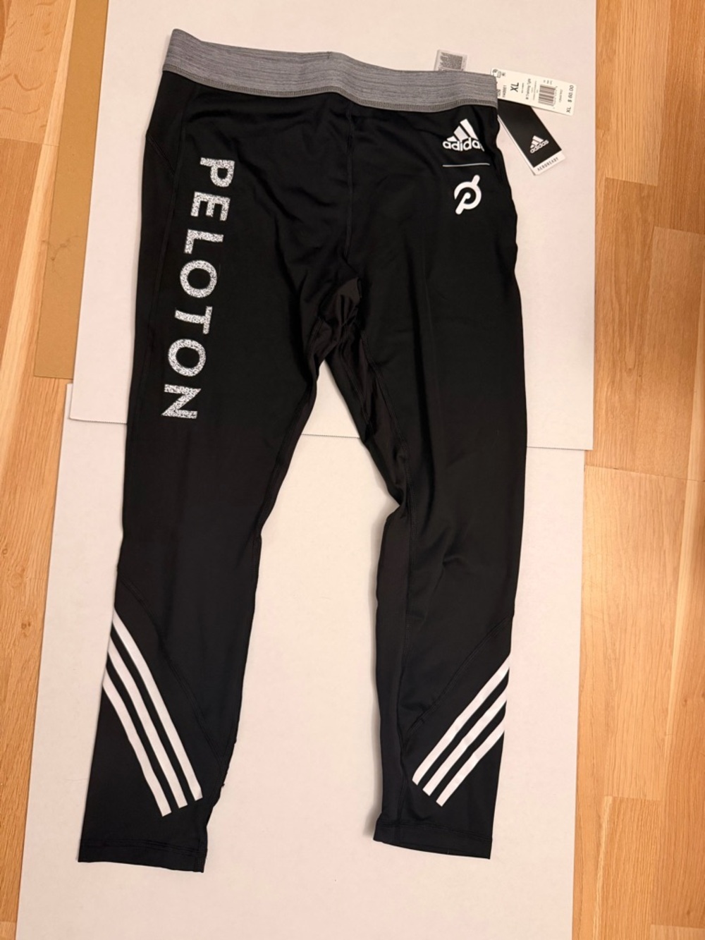 adidas Black Training Tights with Gray Waistband and White Logos